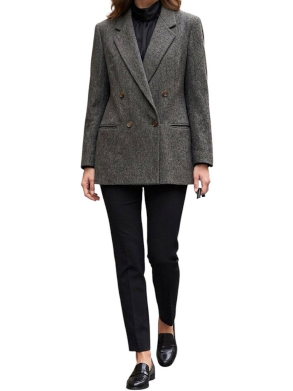 Requirements Gray Wool Blend Business Career 4 Buttoned Blazer Coat Size 16